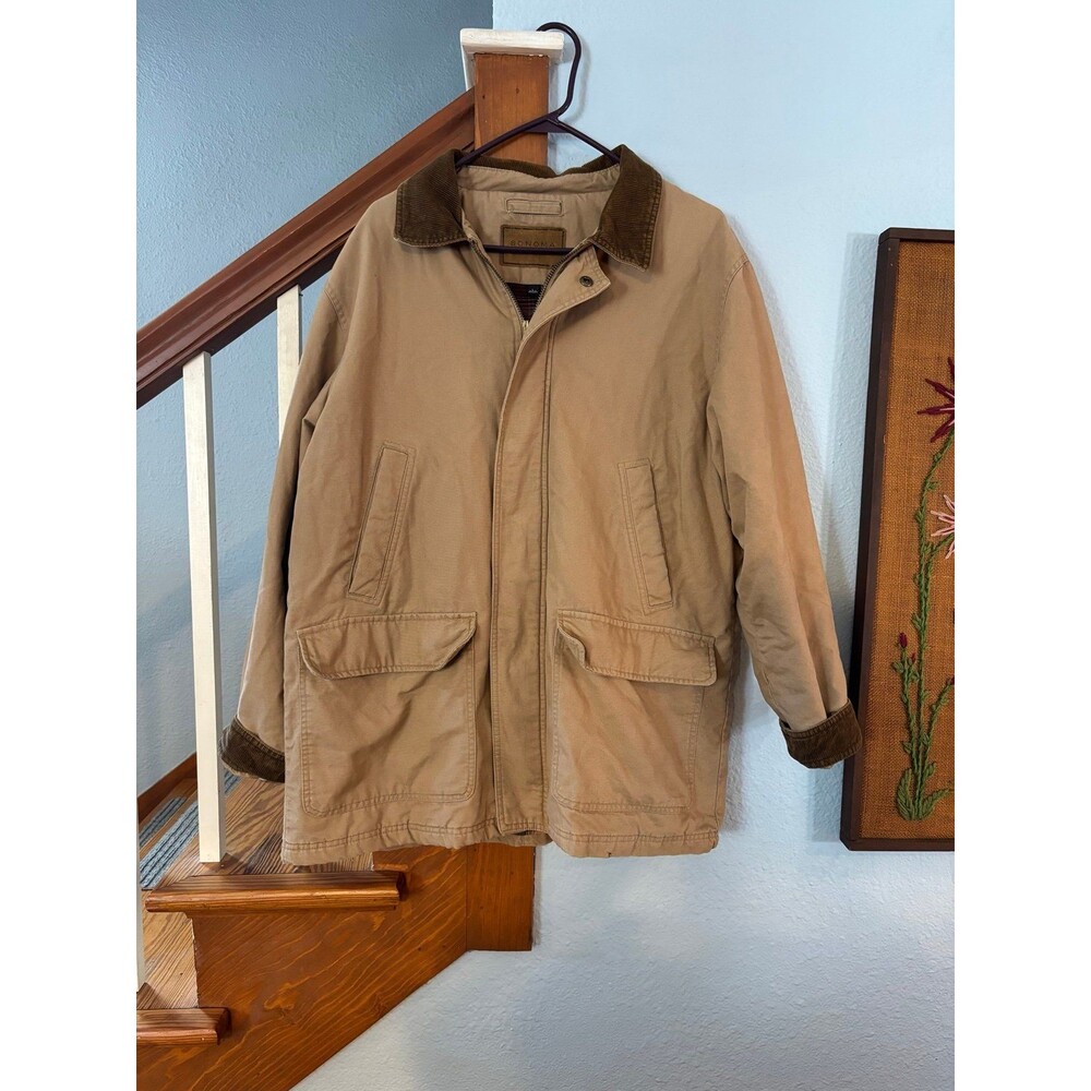 Canvas chore Barn Coat jacket Corduroy Collar flannel lined Sonoma L vtg y2k